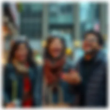 A group of friends laughing together despite a rainy day, showcasing happiness in tough moments.