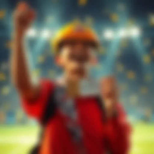 A happy person holding a ticket, smiling after winning two challenges with a small bet