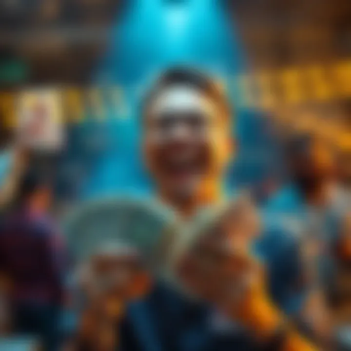 A person smiling while holding cash, symbolizing the fun and excitement of a small $5 bet