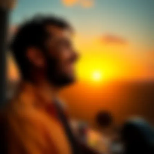 A person smiles while looking out at a sunset, representing happiness amidst life's challenges.