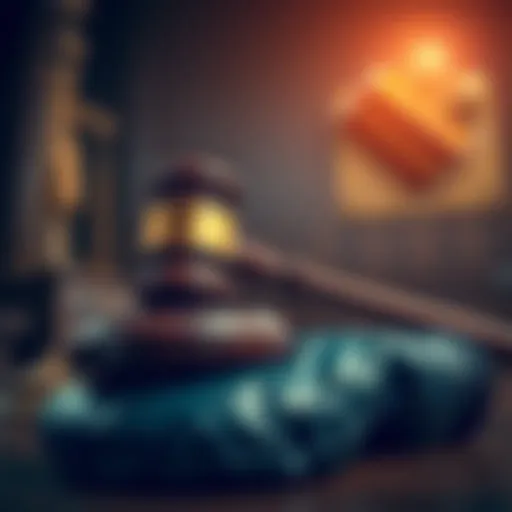 A gavel resting on a boxing glove, symbolizing the ties between judicial corruption and sports corruption, with a blurred courtroom background.