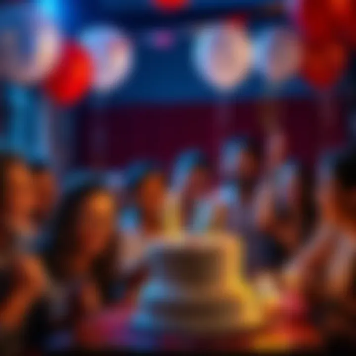 July Birthday Celebration A group of people celebrating birthdays in July with balloons and cake