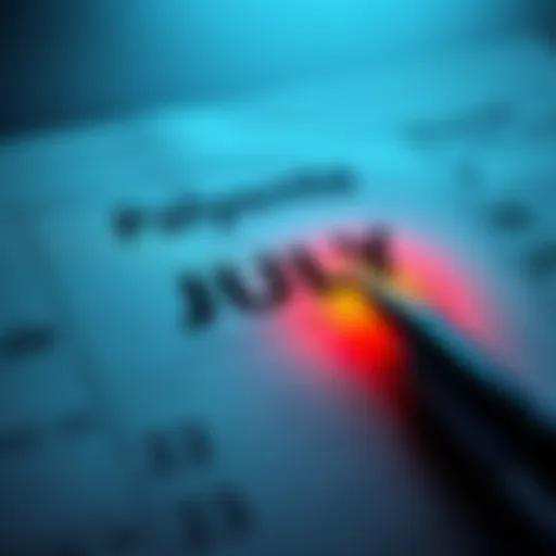 Calendar page showing a highlighted date for early payment in July