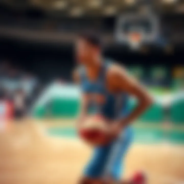 Justin playing basketball, showing determination and focus during a game