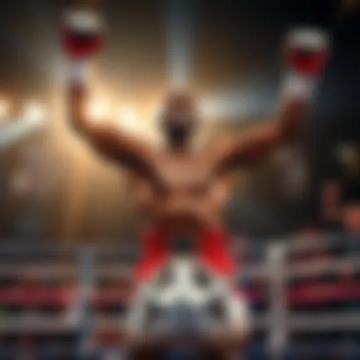 Kamaru Usman celebrating his recent win in the ring, showing his strength and confidence, with fans cheering in the background.