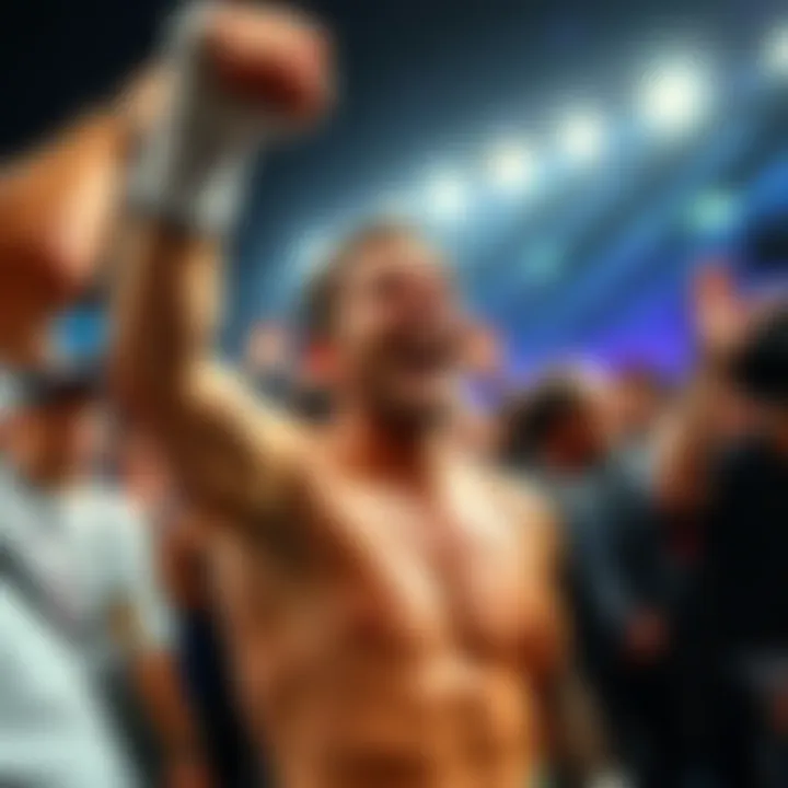 Kavanagh celebrating after a controversial win, surrounded by frustrated fans and analysts discussing the fight's outcome.