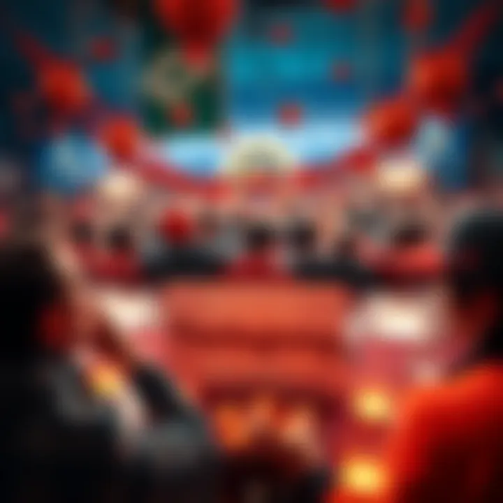 A joyful gathering of KC fans celebrating Thanksgiving with decorations and prize banners, showcasing the festive atmosphere.