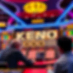 A colorful display of various Keno number combinations on a gaming board, with players discussing their favorites.