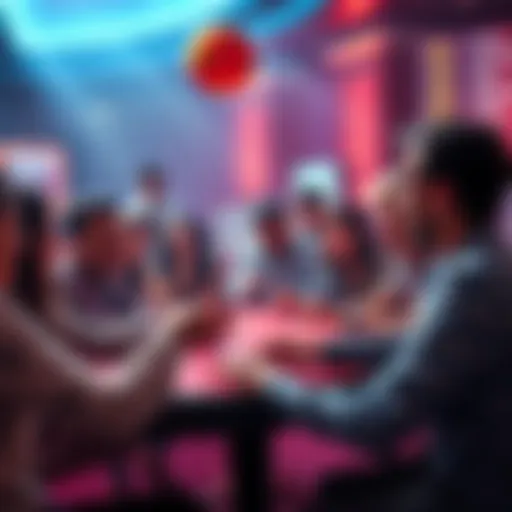 People gathered around a table playing Keno, showing enthusiasm and surprise as winning numbers are drawn.