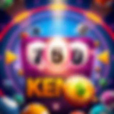 Keno Game Numbers A colorful illustration of a Keno game board with three highlighted numbers and a cash prize symbol.