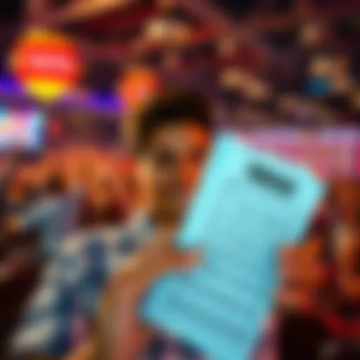 A person holding Keno cards with winning numbers and a cheering crowd in the background