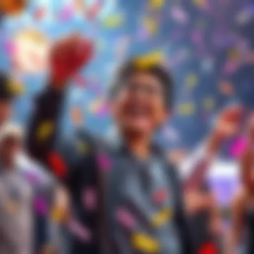 A person celebrating a big Keno win with confetti and cheerful expressions