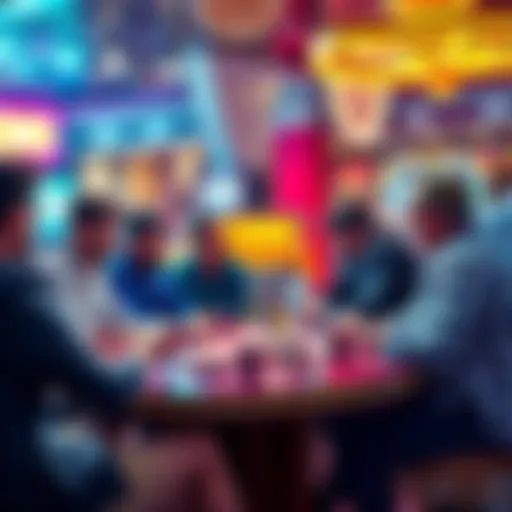 A group of players discussing Keno strategies at a table, sharing tips and ideas.