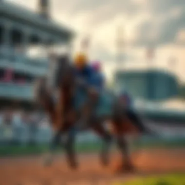 A racehorse galloping at Churchill Downs with spectators in the background during the Kentucky Derby 2026.