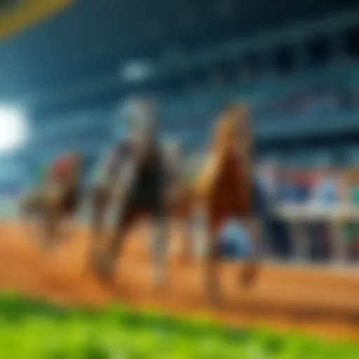 A thrilling moment of horses sprinting down the track at the Kentucky Derby, with eager spectators in the background.