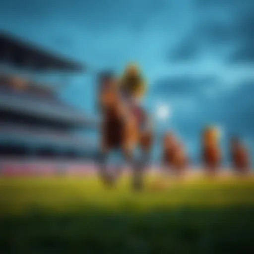 A racehorse galloping with jockey during Kentucky Oaks Day at the racetrack