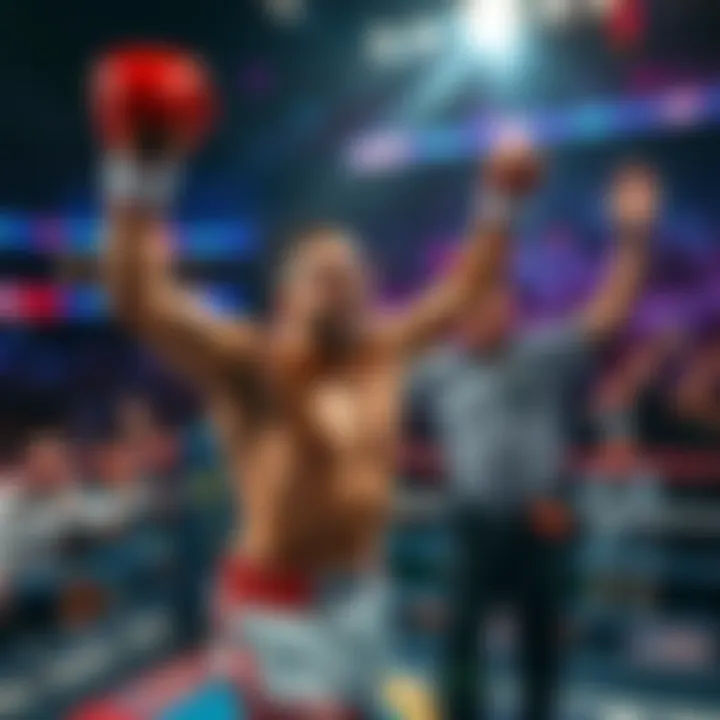 Kevin Borjas celebrating after his latest boxing victory, with the crowd cheering and the referee raising his hand