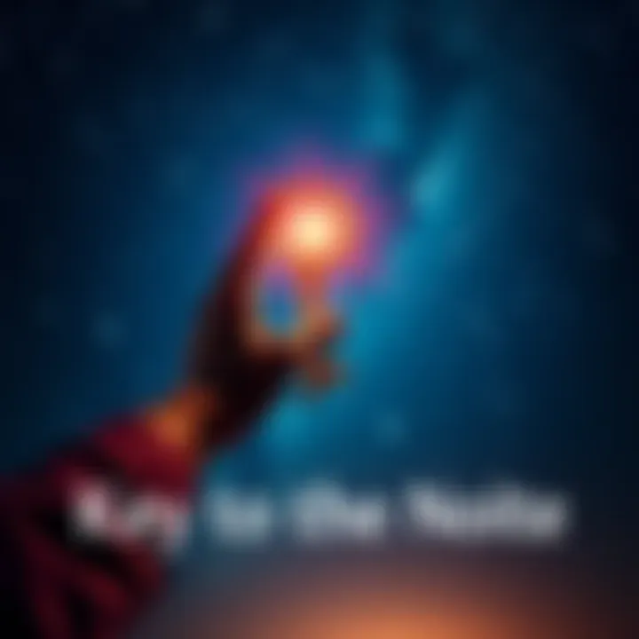 A person holding a glowing key under a starry sky, symbolizing a transformative moment in a game.