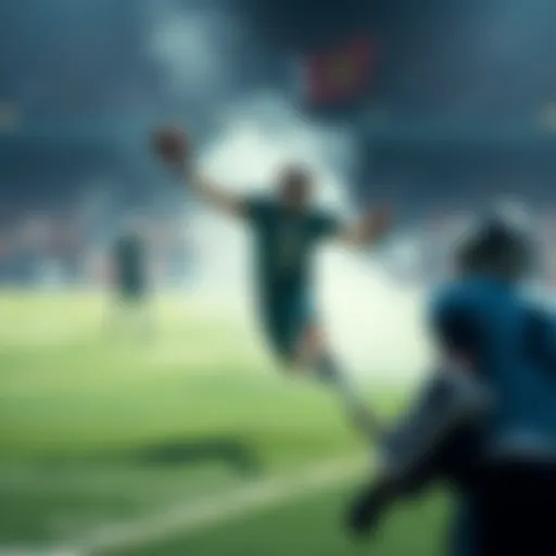 Kirk throwing a football during a game with fans cheering in the background