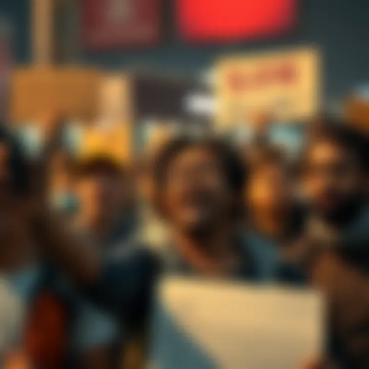 A group of people showing signs of anger and frustration over a situation involving Kon, with some holding signs and expressing their opinions
