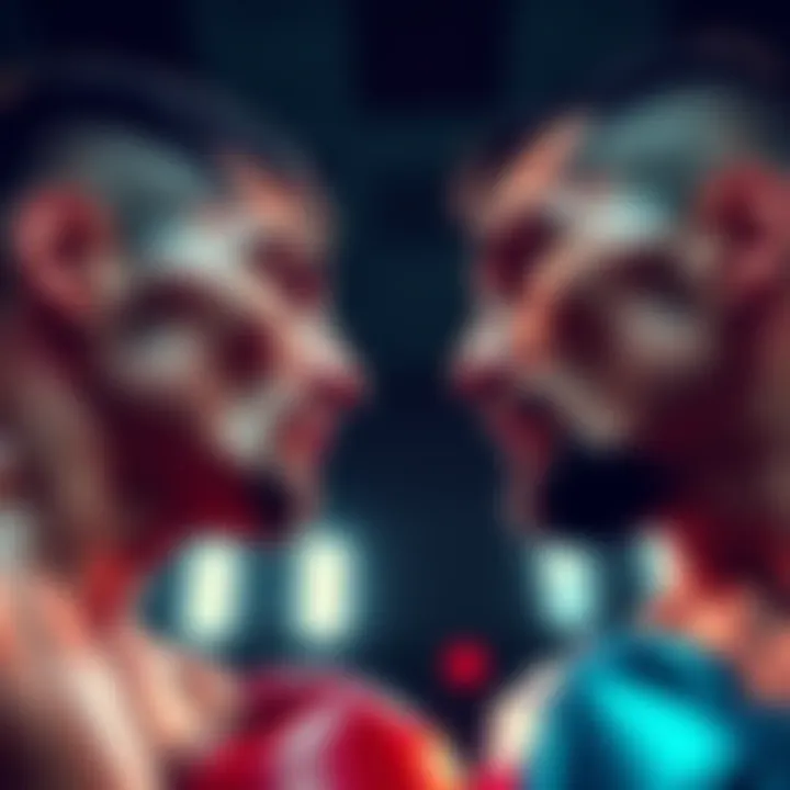Kopylov and Costa in an intense face-off before their fight, showcasing determination and focus.