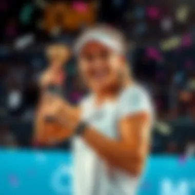 Kristen Foxen holds her new bracelet with a smile, surrounded by cheering fans and confetti in the background