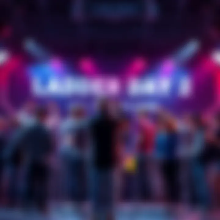 Ladder Day 2 Betting Event People excitedly placing bets ranging from 25 to 1000 dollars at Ladder Day 2 event, with a large banner in the background saying 'Ladder Day 2'.