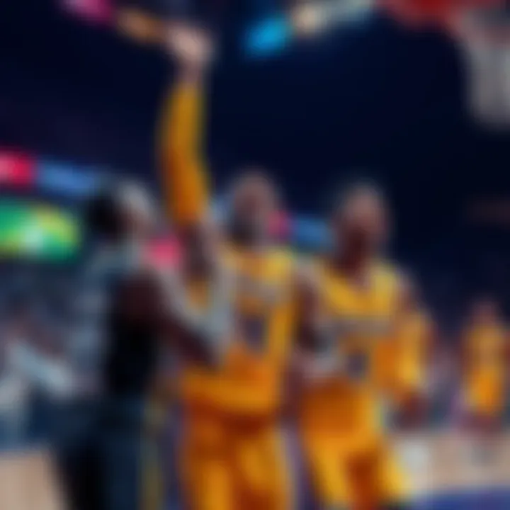 Lakers players celebrating a key moment during a recent game, showing excitement and team spirit.