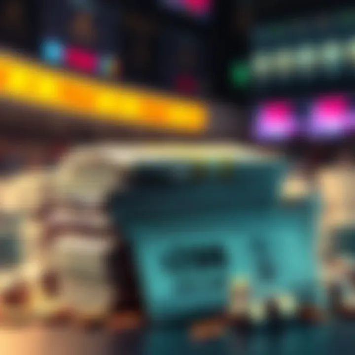 A big pile of cash next to several lottery tickets, symbolizing high-stakes betting and dreams of winning big.