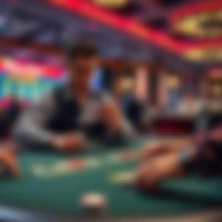 A person confidently placing larger bets on a poker table during a game, showing determination and focus