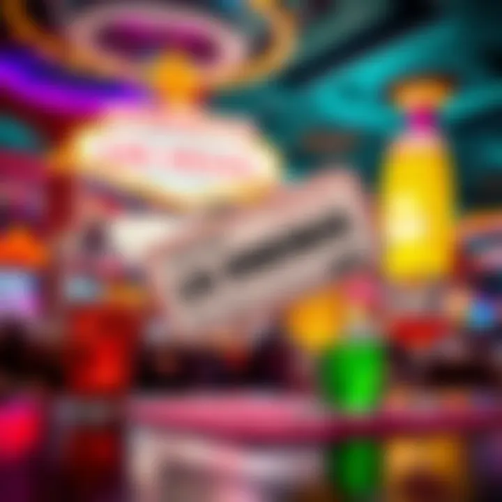 A close-up of a drink voucher in front of a Las Vegas casino with drinks on a table