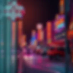 A busy Las Vegas strip with neon hotel signs, showcasing various hotel offers during the World Series of Poker.