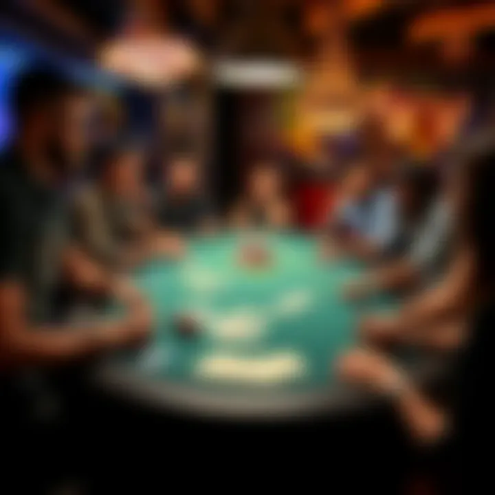 A poker table in Las Vegas with experienced and inexperienced players featuring chips and cards