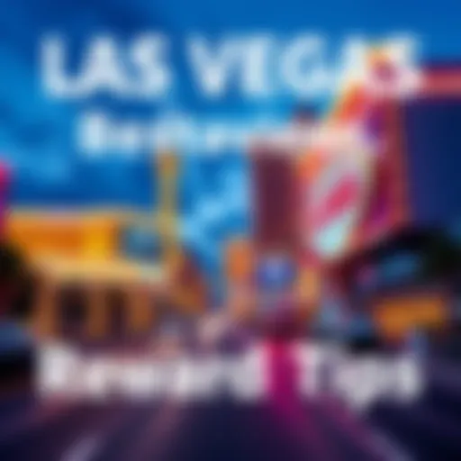 A vibrant Las Vegas Strip with neon lights and hotels, showcasing rewards and benefits for travelers