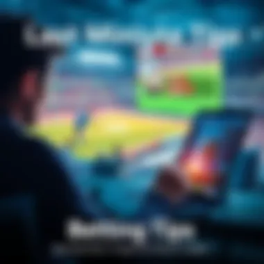 A person analyzing betting odds on a laptop with sports images in the background