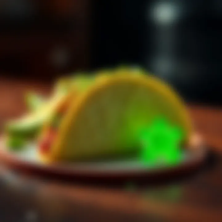 A green taco with a lucky charm beside it, symbolizing fortune and opportunity