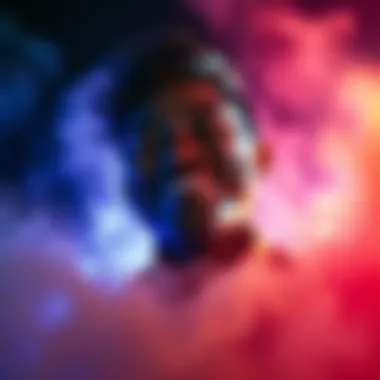 Laughing person overcoming sadness A person smiling and laughing while surrounded by bright colors, symbolizing resilience and joy despite challenges.