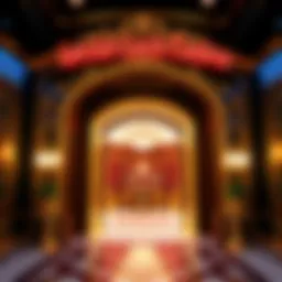 Elegant entrance of Lavish Luck Casino with bright lights and luxury decor