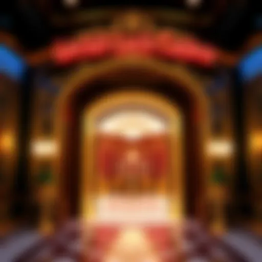 Elegant entrance of Lavish Luck Casino with bright lights and luxury decor