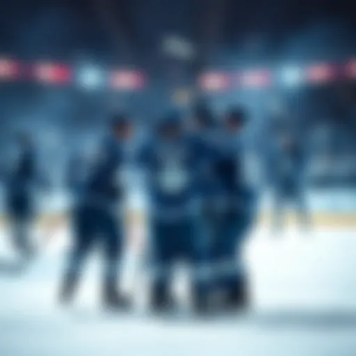 Toronto Maple Leafs players celebrating after scoring a goal during a game