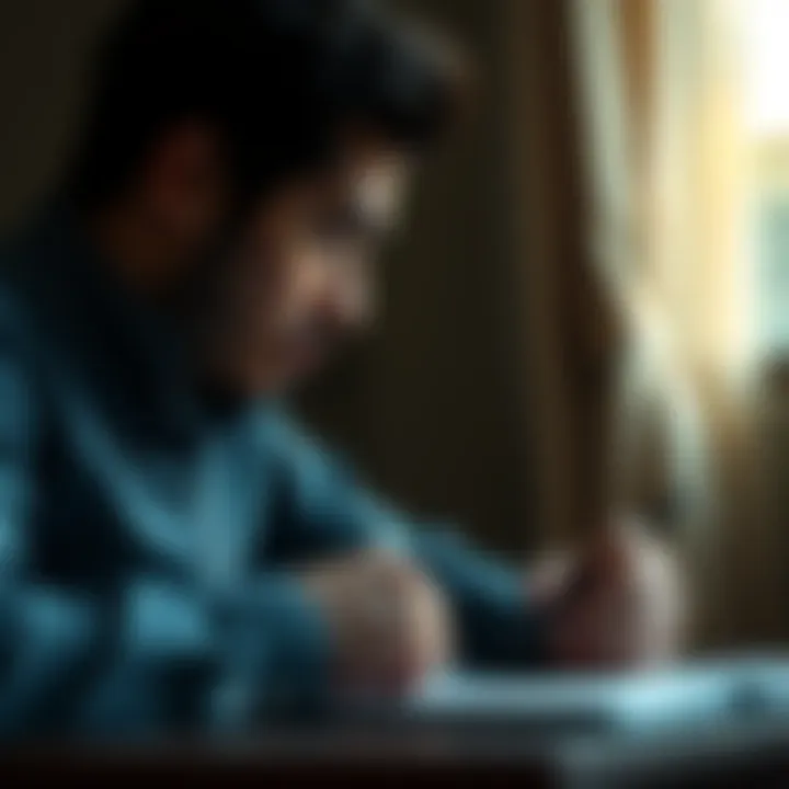 A person reflecting on past failures with a notepad and pen, strategizing for future success.