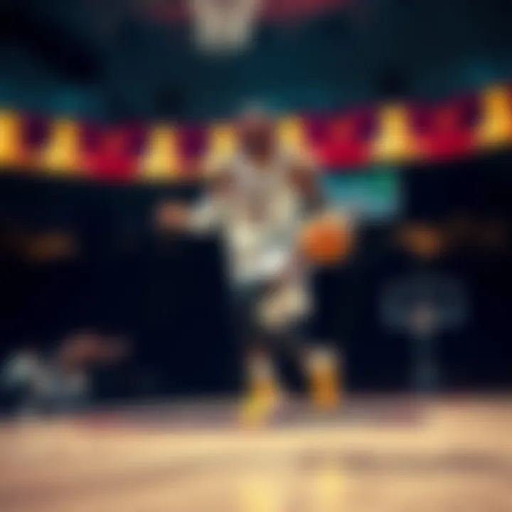 LeBron James dribbling the basketball during a game, focusing on achieving another triple double.