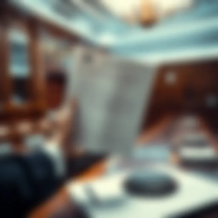 A person holding a legal document in a courtroom, emphasizing the process of suing for emotional damages.