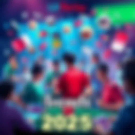 A vibrant graphic showing people engaged in sports betting, with symbols of various sports and betting slips around them, representing trends in Lil Parlay for 2025.