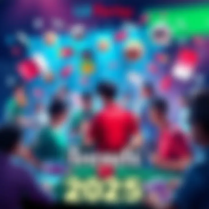 A vibrant graphic showing people engaged in sports betting, with symbols of various sports and betting slips around them, representing trends in Lil Parlay for 2025.