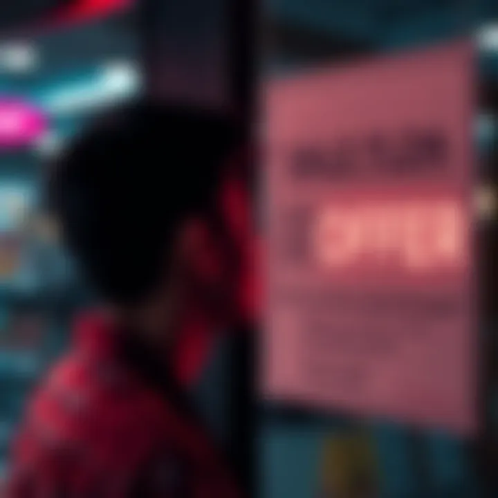 A person looking at a promotional sign with a limit notice