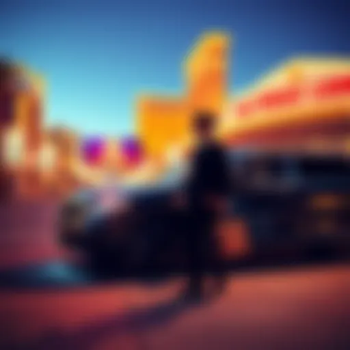 A professional limousine driver waiting by a luxury car in Las Vegas, ready to greet passengers after their flight.
