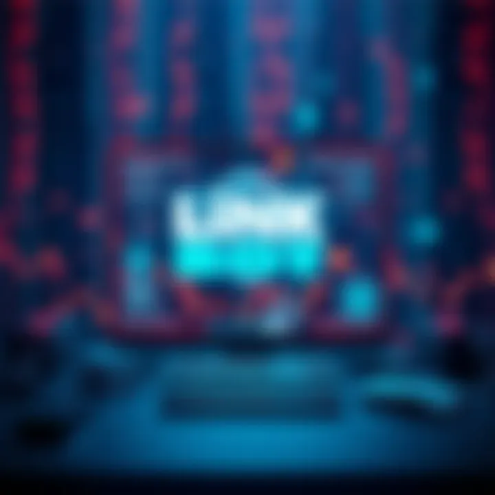 Illustration showing a computer screen with link bots analyzing data and connecting websites, highlighting internet security themes.