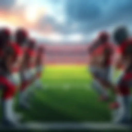Players from the Lions and Chiefs teams on the field preparing for a game