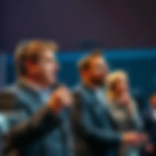 A graphic showing Stapleton and Hartigan speaking at a microphone while Kabrhel looks on from a distance, highlighting audience preference.